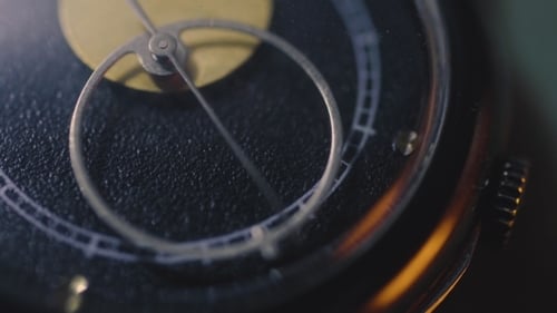 Counting Time on Vintage Watch Mechanism, Vintage Clock, Earth Orbit and Moon on Clock Counting