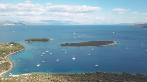 Aerial View of Cozy Mediterranean Island Blue Lagoon, Island Paradise Adriatic Sea of Croatia