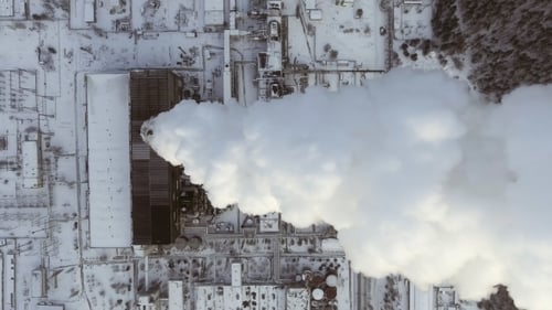 Flying Over the Large Pipe Plant for the Production of Thermal Energy Aerial