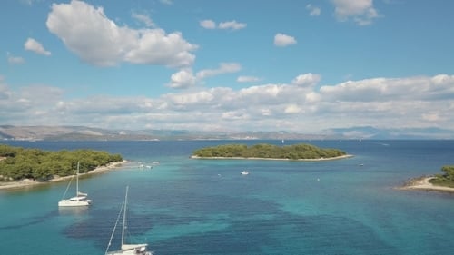 Aerial View of Cozy Mediterranean Island Blue Lagoon, Island Paradise Adriatic Sea of Croatia
