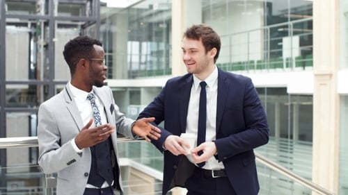 Two Multiethnic Male Employees Consulting in Office