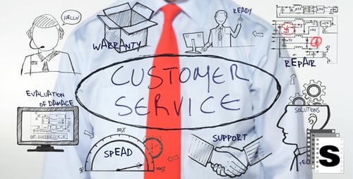 Man Writing Customer Service on a Transparent Surface