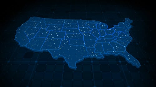Futuristic USA Map Animated with Digital Data Network