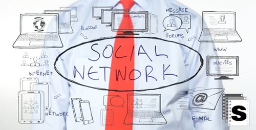 Man Writes Social Network Surrounded by Computer Graphics