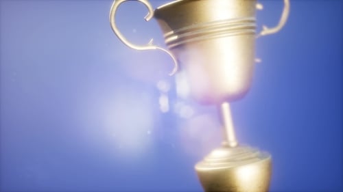 Animated Golden Trophy with Shining Light for Awards