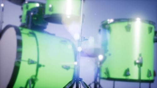 Modern Green Drum Set Animation with Light Flares