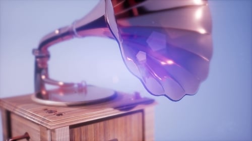 Elegant Gramophone with Shimmering Light Flares Animation