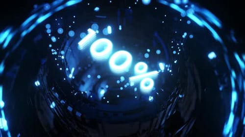 Futuristic Blue Neon Percentage Counter in Digital Tunnel