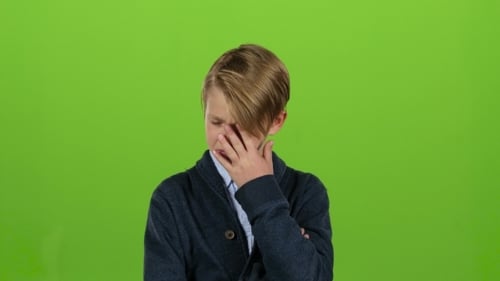 Kid Is Upset and Sad on Green Screen