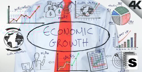 Man Writes Economic Growth Among Financial Diagrams