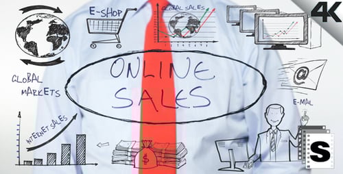 Online Sales Graphics Drawn on Clear Board