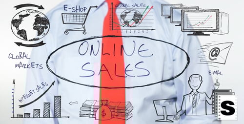 Man Writing Online Sales with Graphics