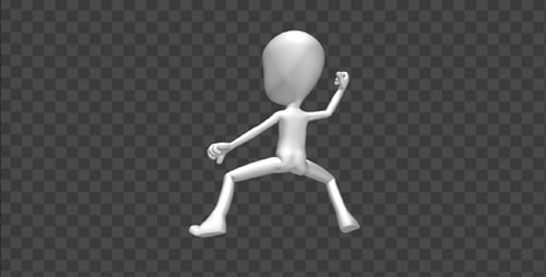 3D White Character Performs Martial Arts Combat Loop Animation