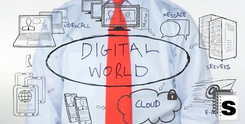 Digital World Diagram Drawn on Transparent Surface