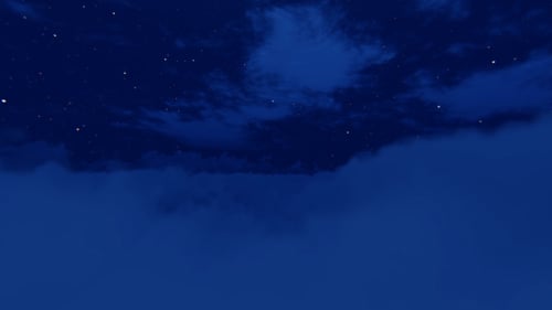 Dark Blue Night Sky with Moving Clouds and Twinkling Stars