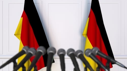 Germany Flags Waving at Diplomatic Press Conference