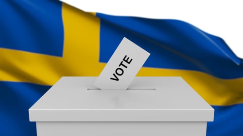 Sweden Election: Animated Vote Ballot Box with Waving Flag