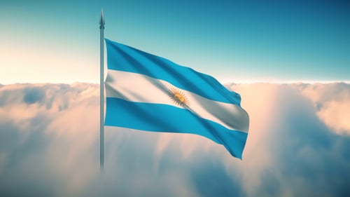 Waving Argentina Flag in Sunny Sky with Clouds