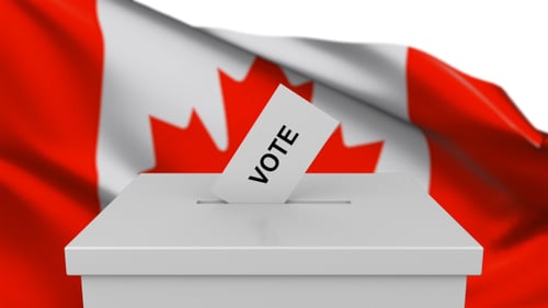 Canadian Election Vote Ballots Falling into Ballot Box Animation