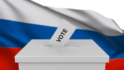 Ballot Box with Russian Flag
