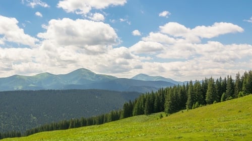 Mountain Landscape with a Fast Clouds and Shadows