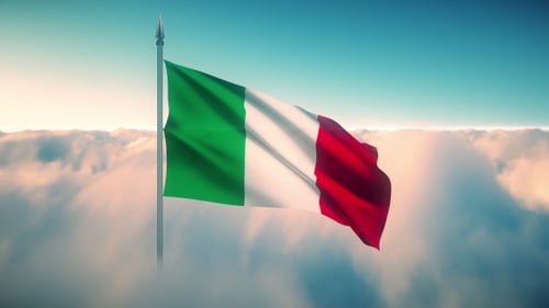 Italian Flag Waving Above Clouds Animated Background