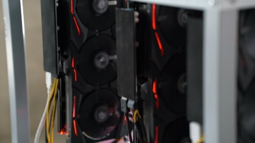 Open Rack for Cryptocurrency Mining Includes Graphics Cards, Motherboard and Hard Drive