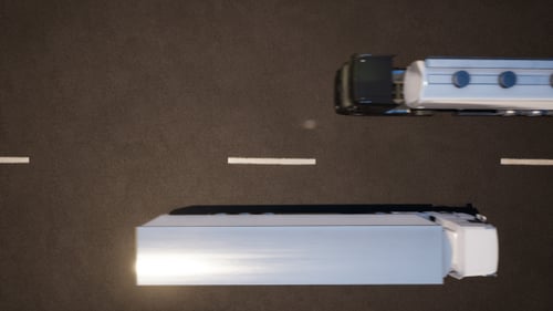 Animated Overhead View of Trucks Driving on Highway Road
