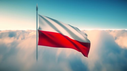 Photorealistic Waving Polish Flag Above Clouds Loop
