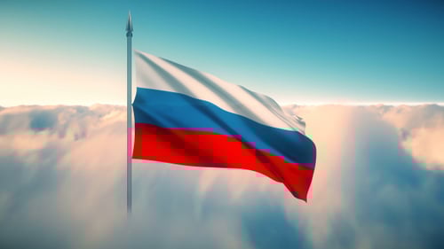 Realistic Russian Flag Waving Over Clouds