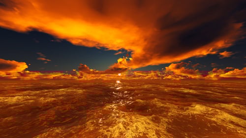 Fly Over the Ocean at Sunset