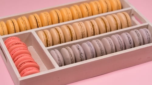 Pastel Macarons in a Wooden Box