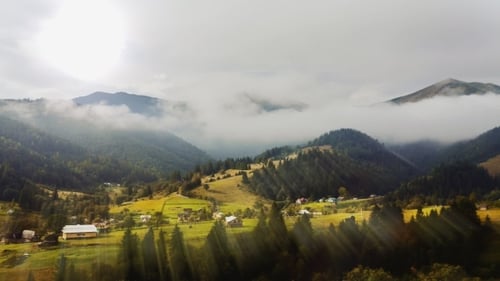 Mountains in Ukraine Early Morning with Fog