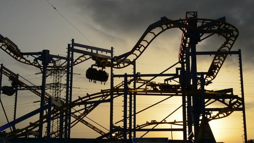 Roller Coaster at Sunset Amusement Park Ride