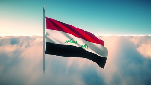Realistic Waving Iraq Flag Animation Over Clouds