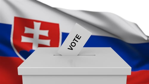 Voting Animation with Ballot Box and Waving Slovakia Flag