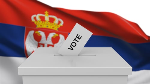 Animated Vote Casting Into Ballot Box With Waving Flag