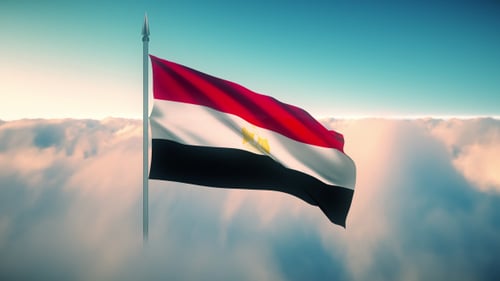Egyptian Flag Waving Over Clouds Animation