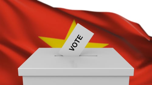 Vote Falling into Ballot Box with Vietnam Flag