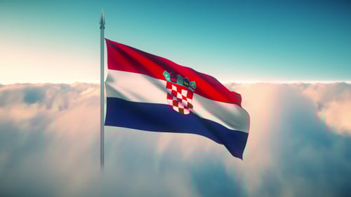 Croatian Flag Waving Seamless Loop Over Clouds