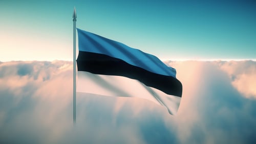 Estonian Flag Waving Over Clouds Animation