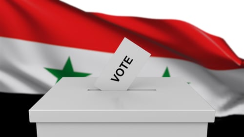 Casting Vote into Ballot Box with Waving Flag