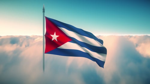 Realistic Waving Cuban Flag Animation Above Clouds