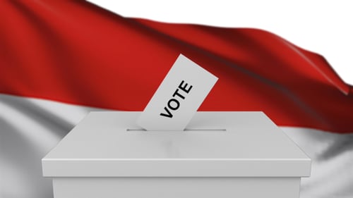 Animated Vote Card Dropping into Ballot Box with Indonesian Flag