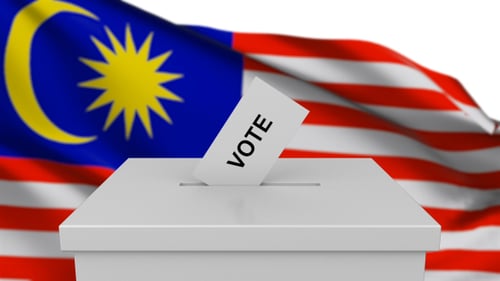 Malaysian Flag and Ballot Box with Vote Cards Animation