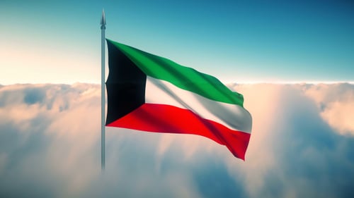 Realistic Kuwait Flag Waving Above Clouds Seamless Loop