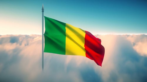 Mali National Flag Waving in the Blue Sky Above Clouds