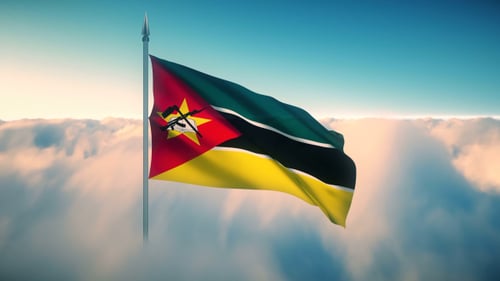 Waving Flag of Mozambique in Realistic Cloudscape
