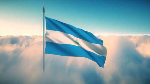 Nicaragua National Flag Waving in Realistic Sky