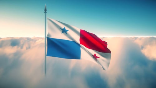 Realistic Panama Flag Waving Above Clouds